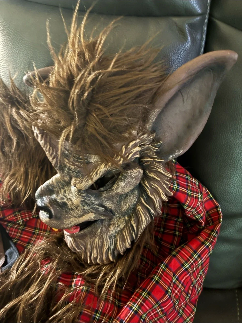 Werewolf Kids Costume - Brown Fur with Red Plaid Shirt Medium Size (8-10)